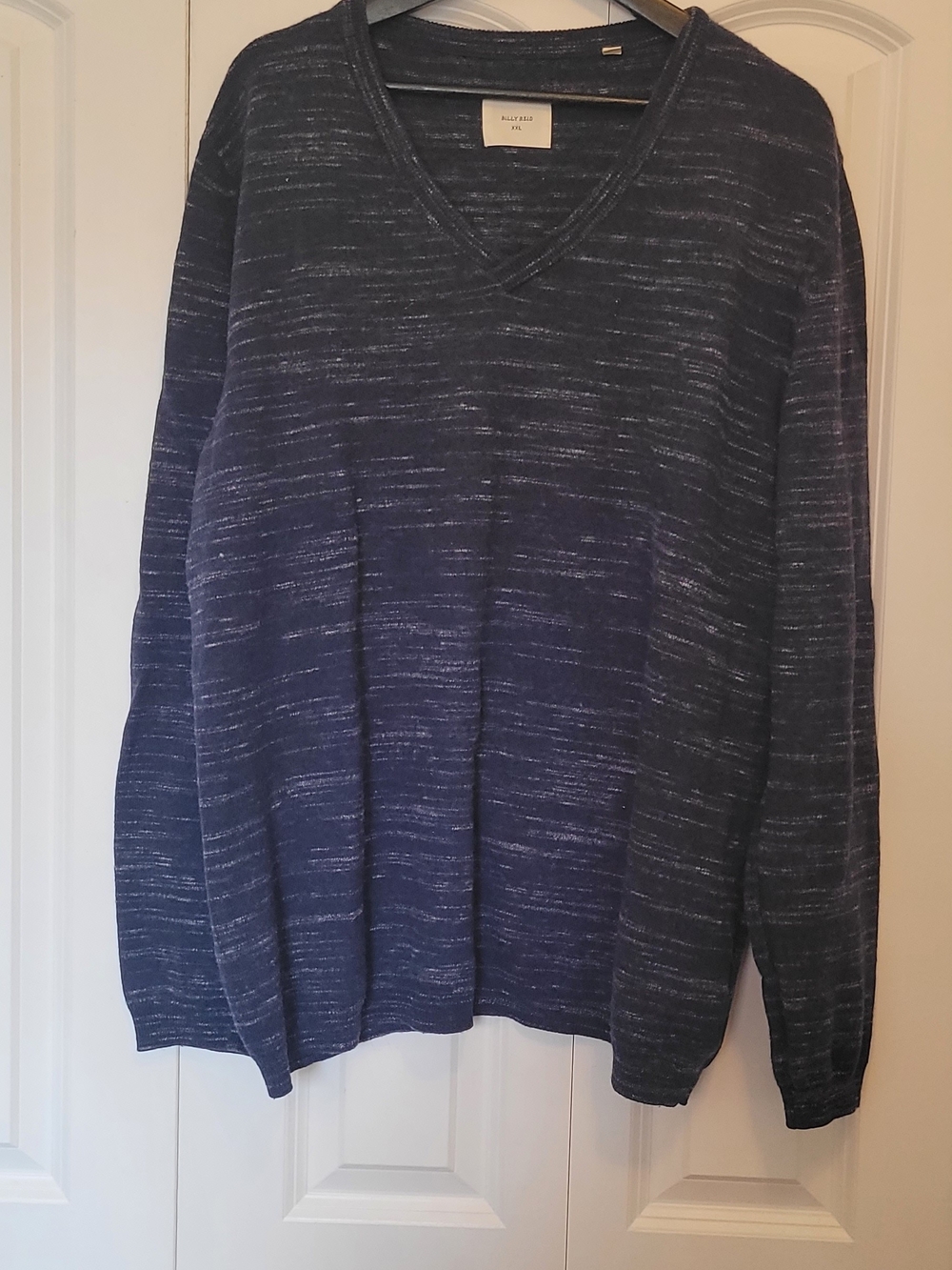 Billy Reid Navy Heathered V-Neck Sweater Top